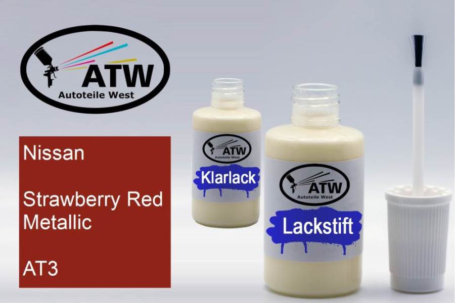 Nissan, Strawberry Red Metallic, AT3: 20ml Lackstift + 20ml Klarlack - Set, von ATW Autoteile West.